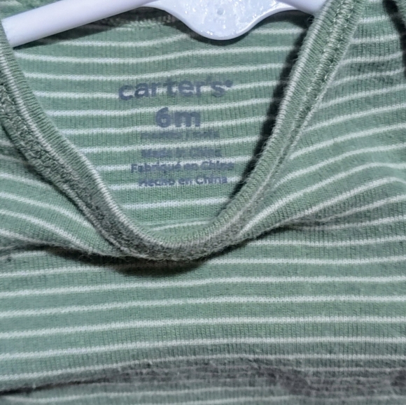 Carter's 6 months Green & White Stripped Onesie - Picture 2 of 3